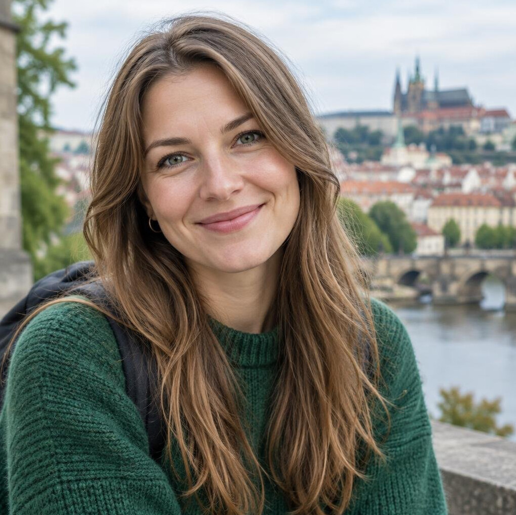 Portrait of a woman with long hair smiling