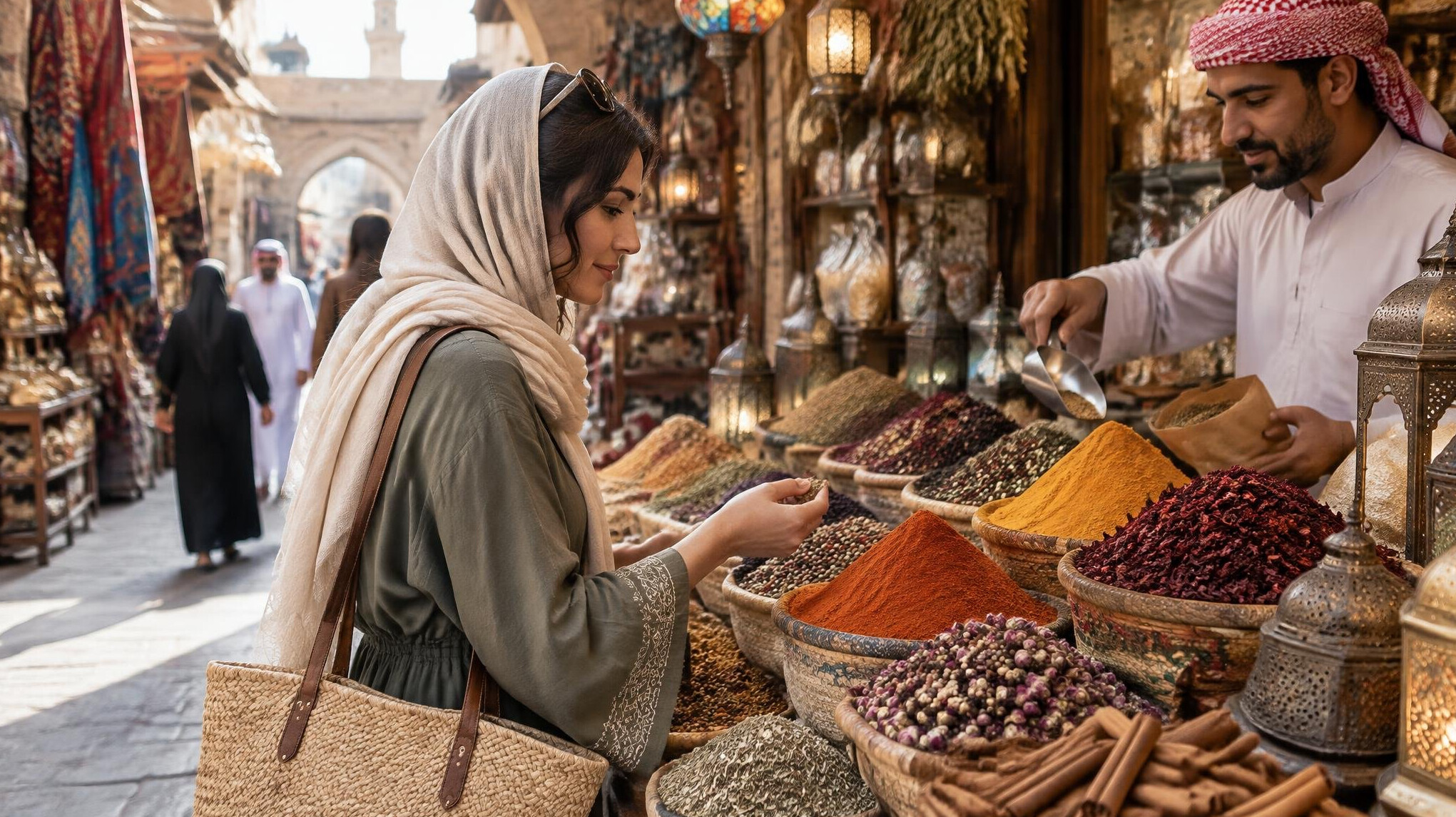 woman buying spices market