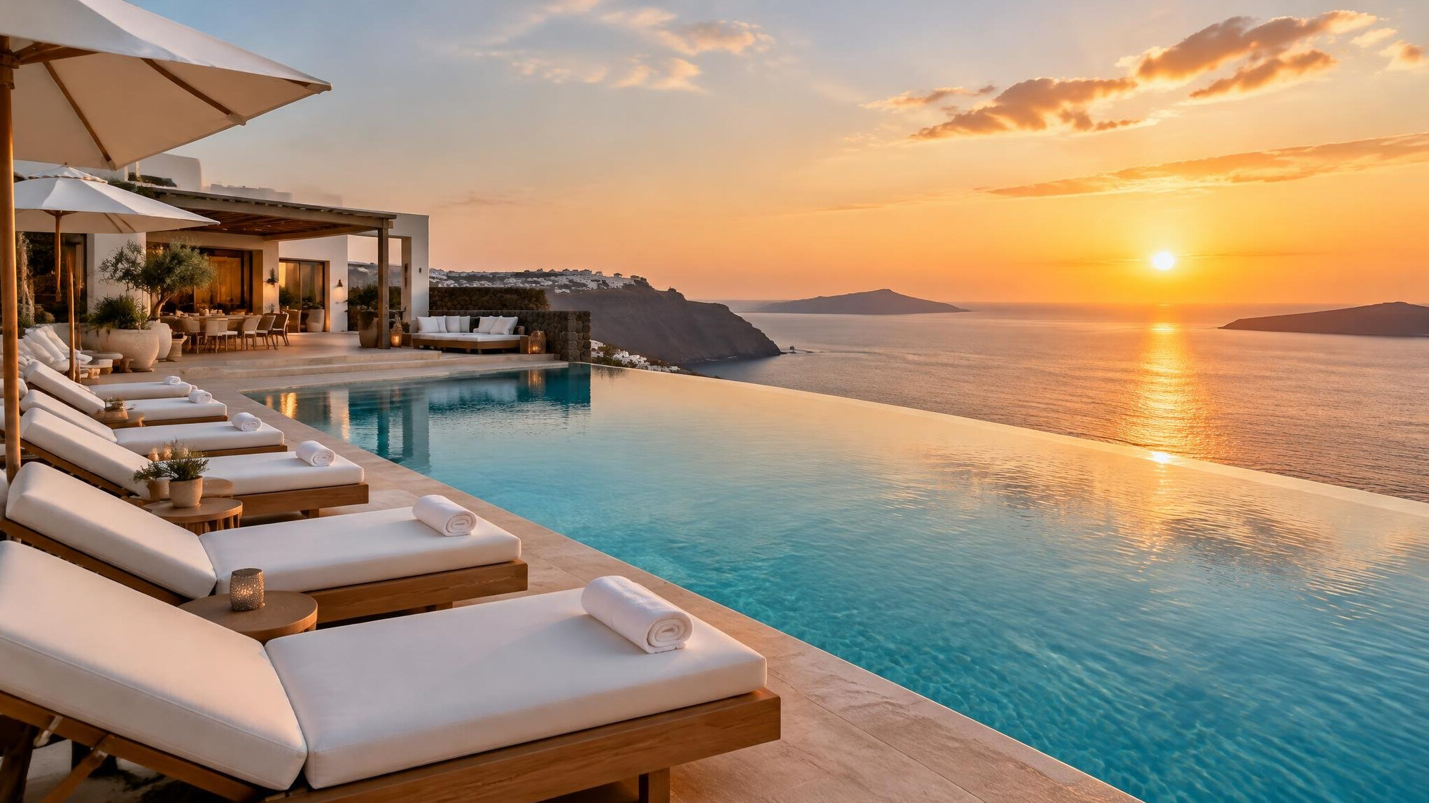 Luxury hotel infinity pool with sea view