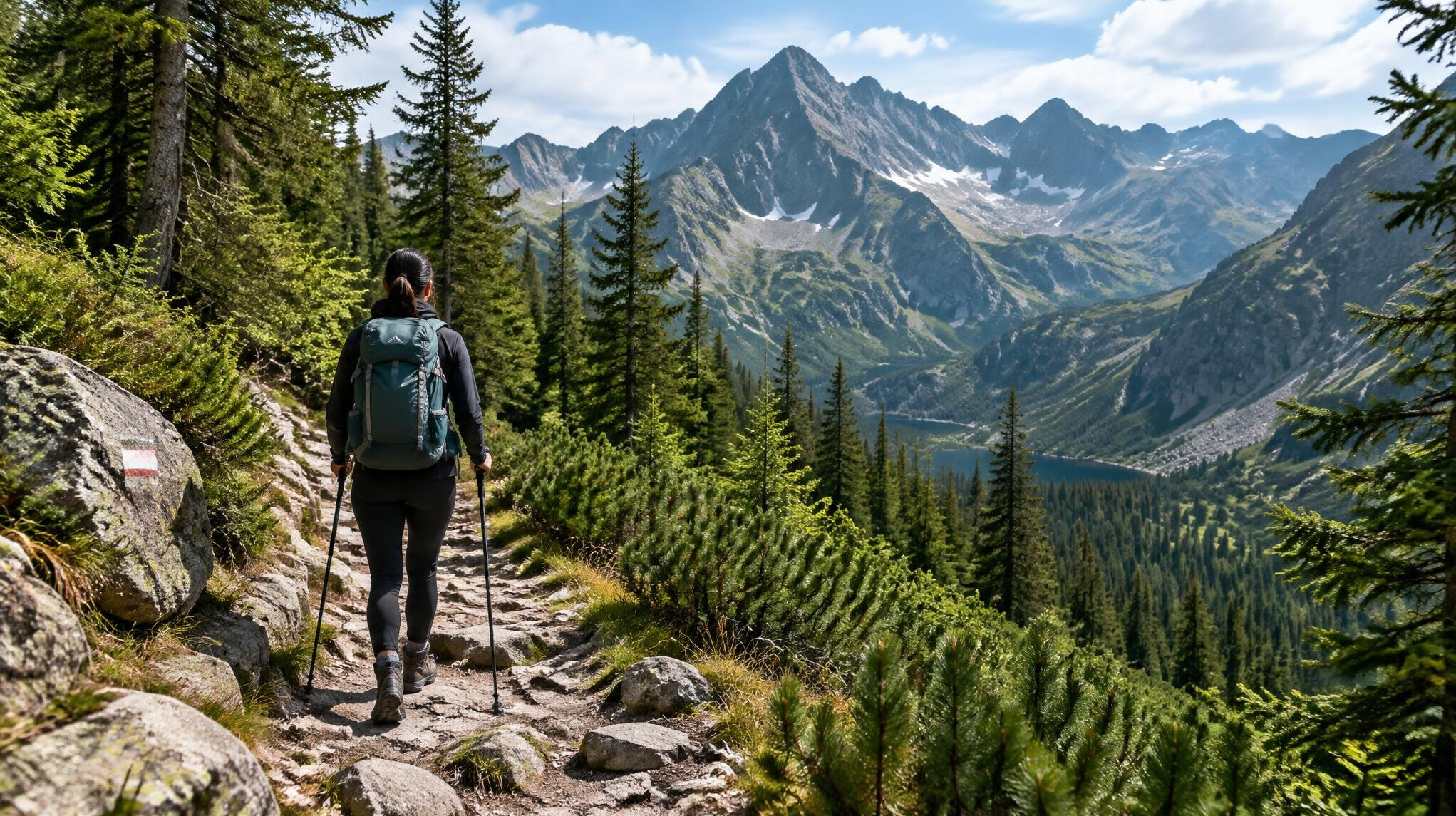 hiker on polish mountain trail