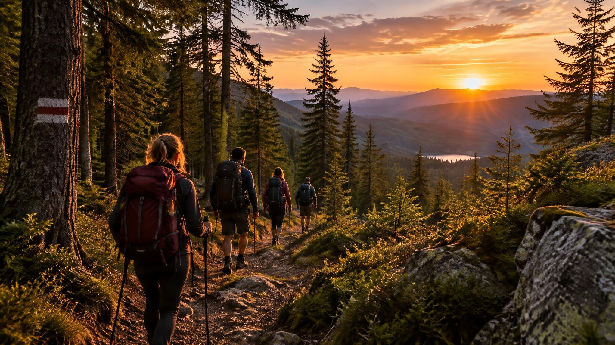 polish forest trail at sunset
