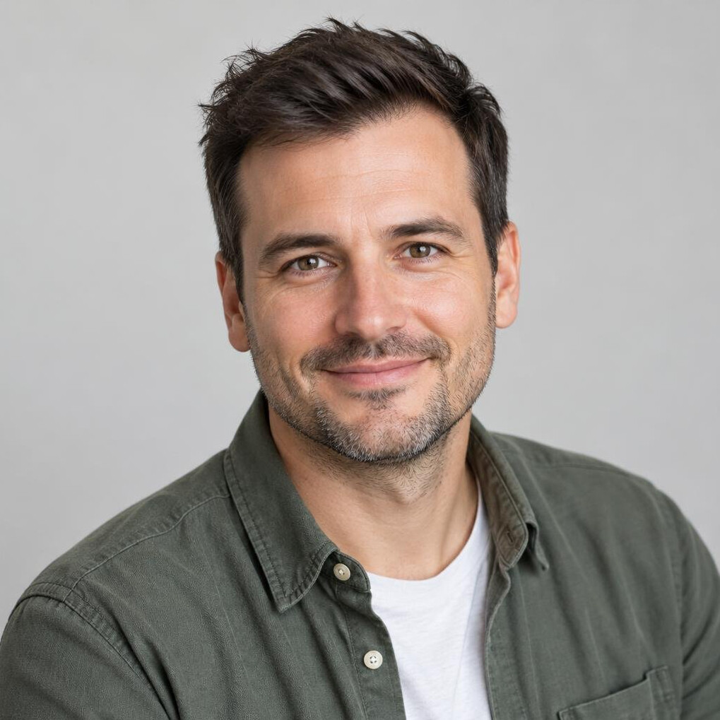 Portrait of a smiling man with short hair