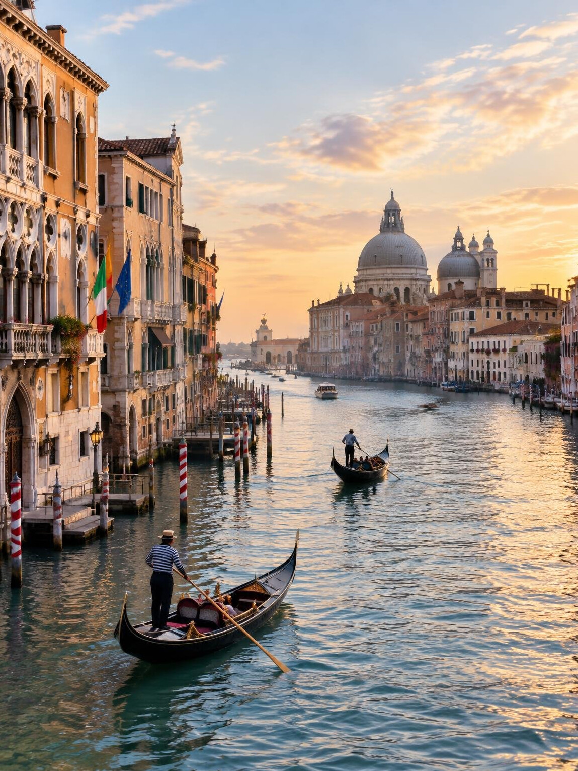 Venice canal with gondolas and historic buildings